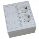 Caja de superficie  4 X Rj45 Keystone con 2 x Schuko blancos