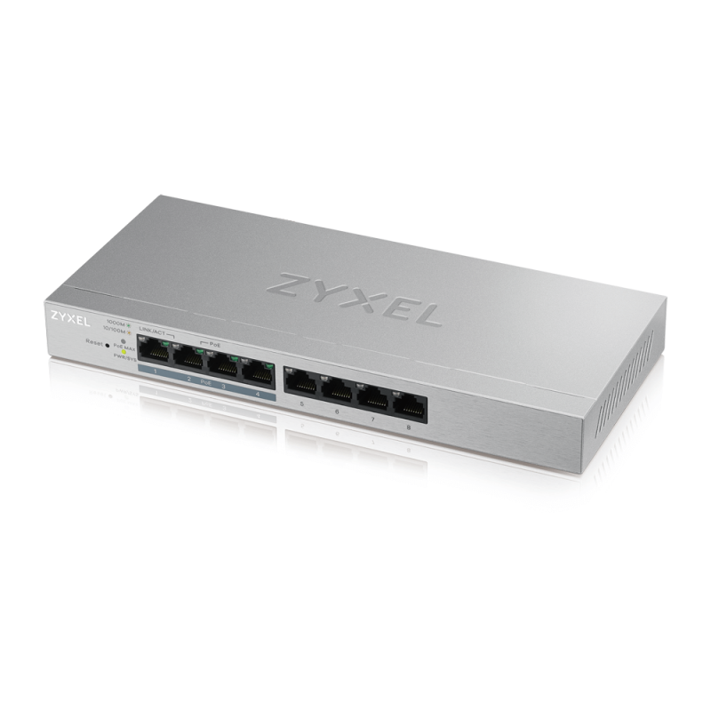 Switch Zyxel PoE Gestionable por Web 8 puertos Gigabit 10-100-1000