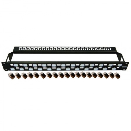 Patch panel rack  1U  con retenedor  24 x RJ45 Cat6 modular