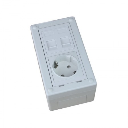 Caja de superficie 2 X Rj45 Keystone con 1 x Schuko blanco